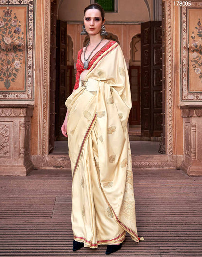 Beige Jacquard Silk Saree