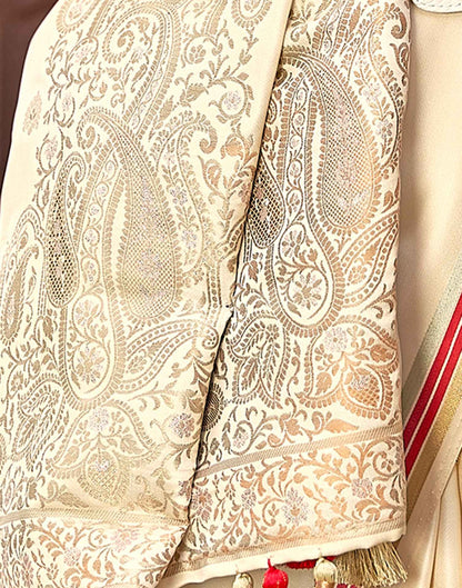 Beige Jacquard Silk Saree