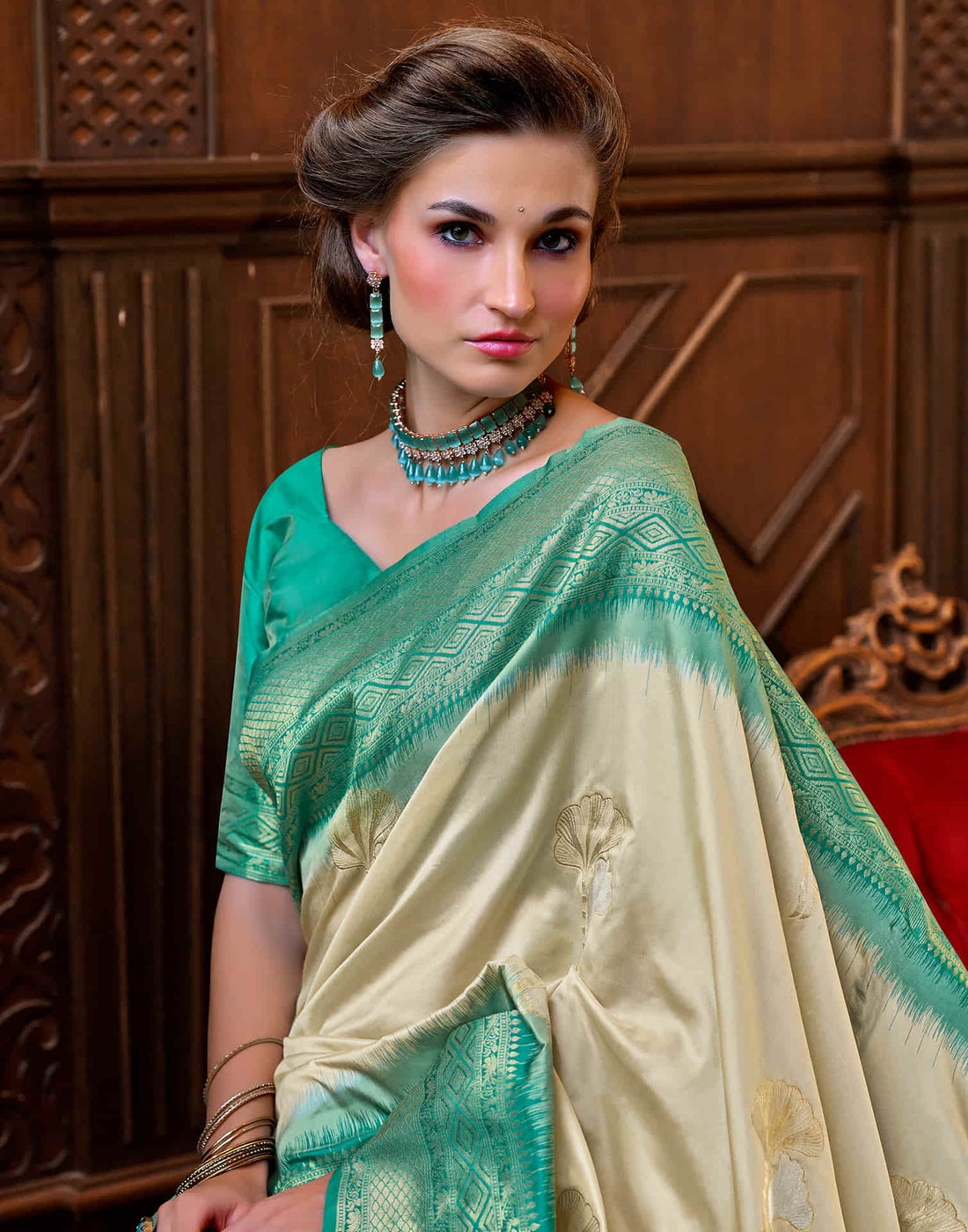 Beige Silk Woven Kanjivaram Saree