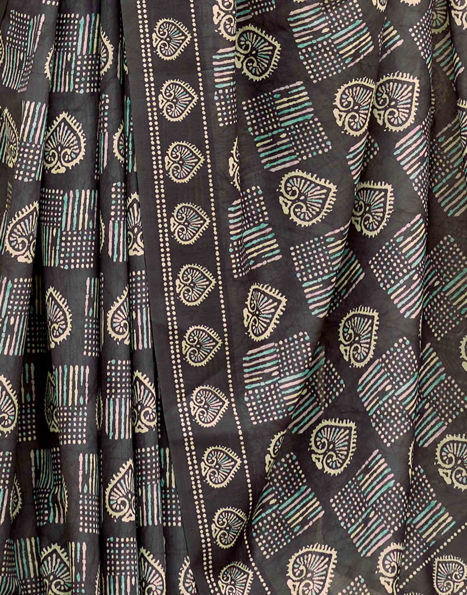 Dark Brown Printed Cotton Silk Saree