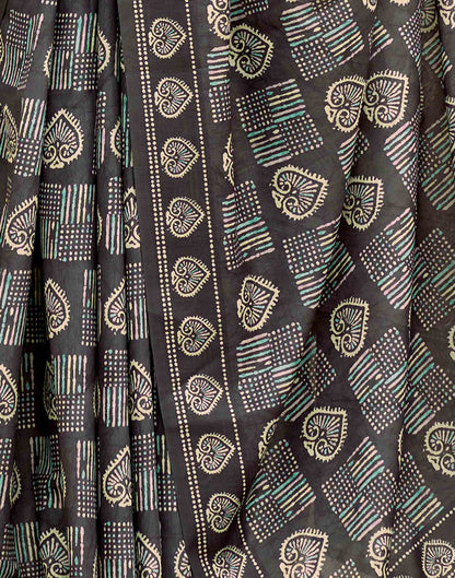 Dark Brown Printed Cotton Silk Saree