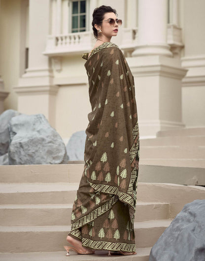 Olive Green Printed Cotton Silk Saree