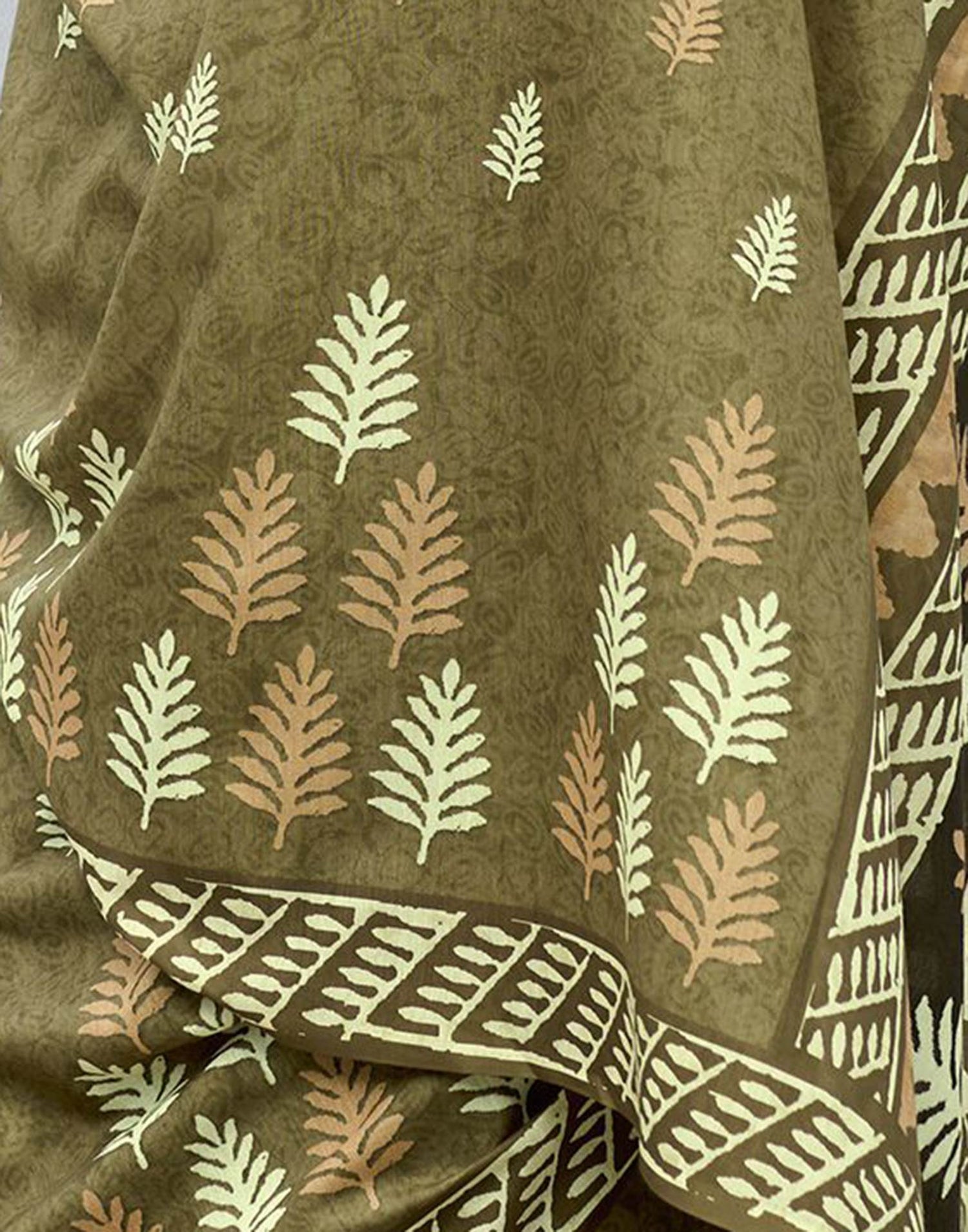 Olive Green Printed Cotton Silk Saree