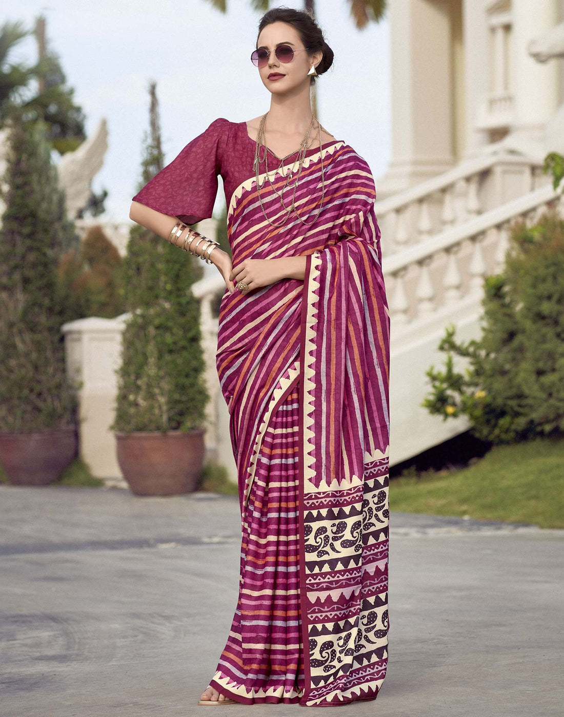 Rani Pink Leheriya Printed Cotton Silk Saree