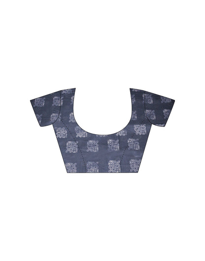 Navy Blue Printed Cotton Silk Saree