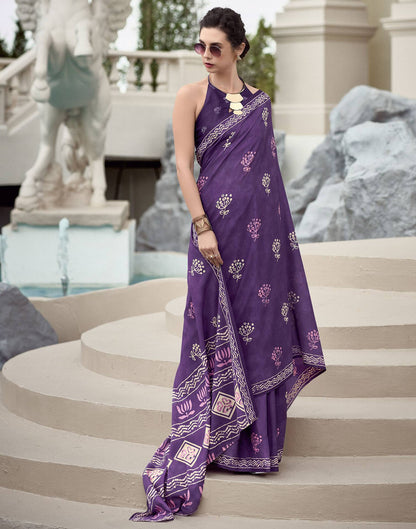 Purple Printed Cotton Silk Saree