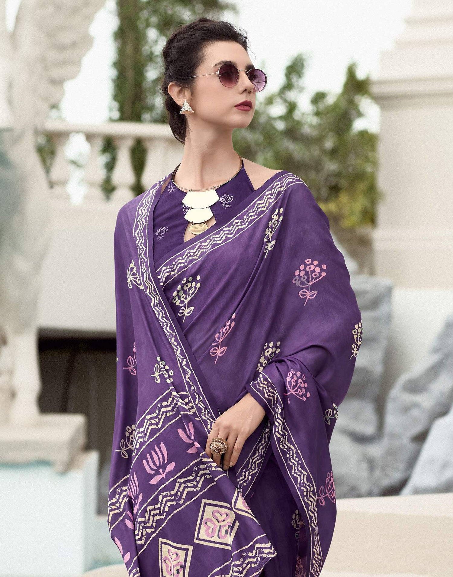 Purple Printed Cotton Silk Saree
