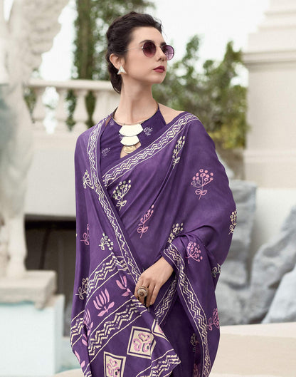 Purple Printed Cotton Silk Saree
