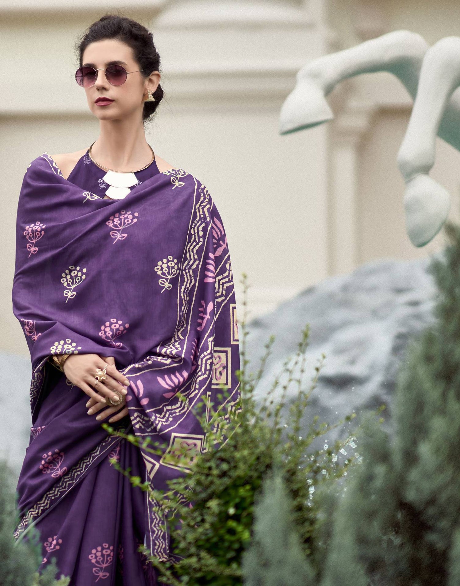 Purple Printed Cotton Silk Saree