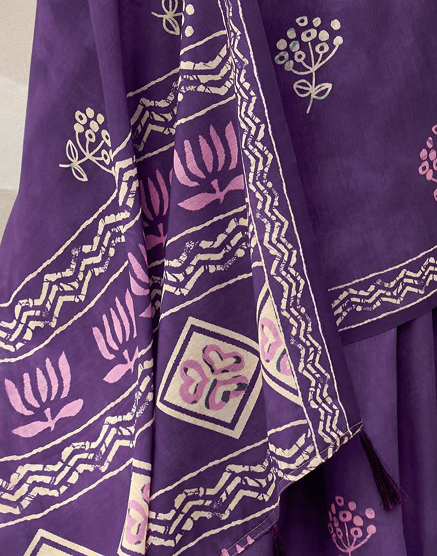 Purple Printed Cotton Silk Saree