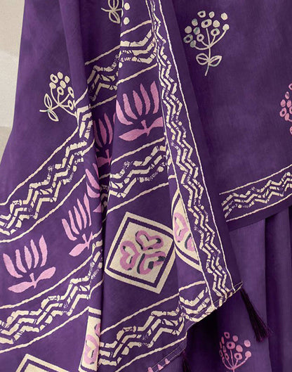 Purple Printed Cotton Silk Saree
