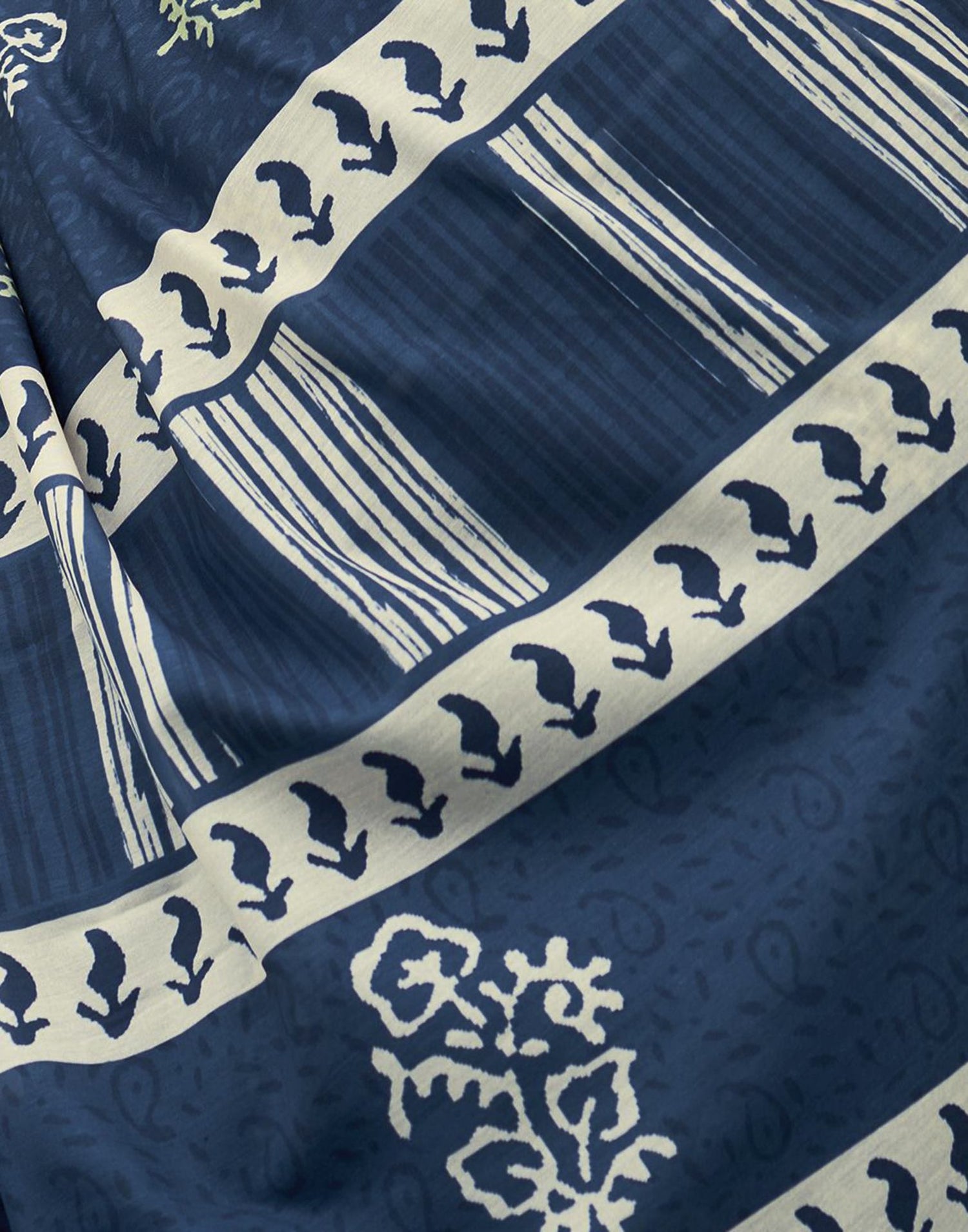 Dark Dusty Blue Printed Cotton Silk Saree