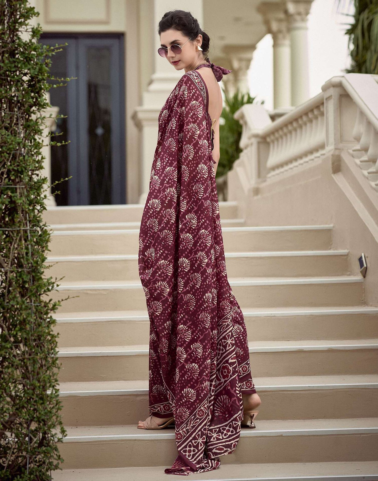 Maroon Printed Cotton Silk Saree
