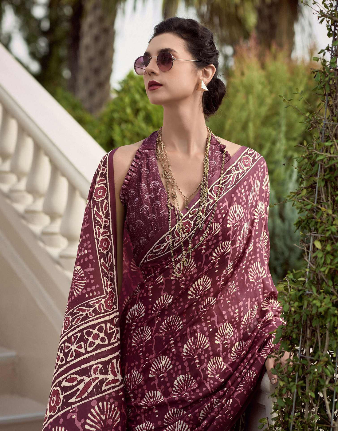 Maroon Printed Cotton Silk Saree
