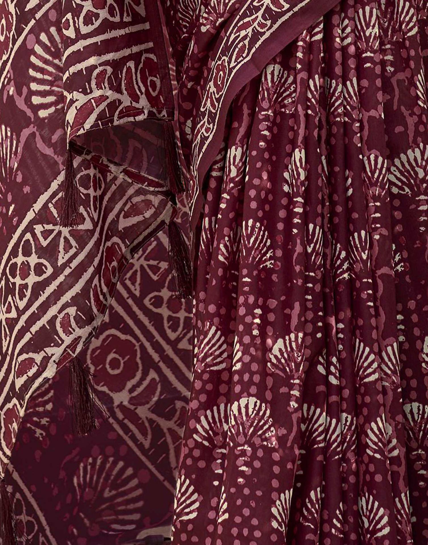 Maroon Printed Cotton Silk Saree