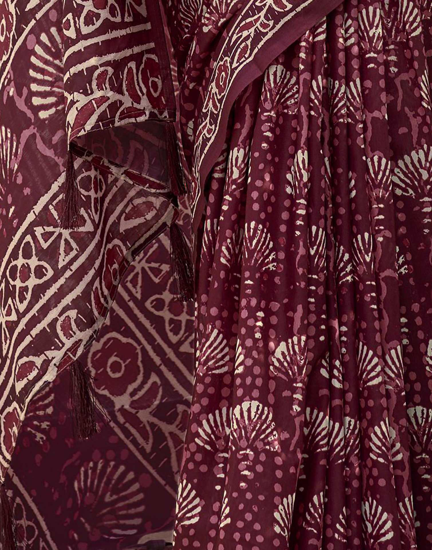 Maroon Printed Cotton Silk Saree