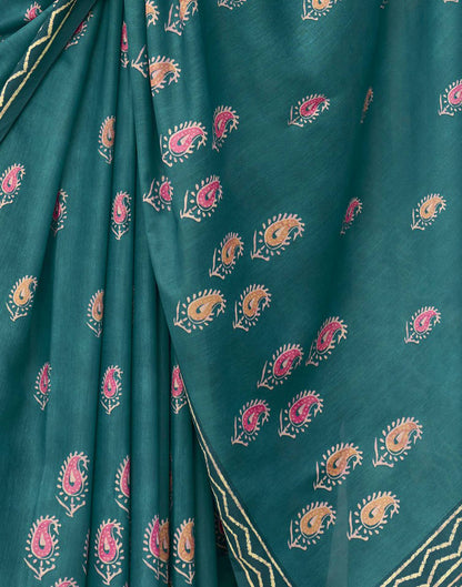 Teal Green Printed Cotton Silk Saree