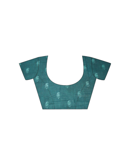 Teal Green Printed Cotton Silk Saree