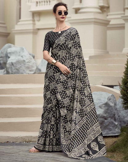 Black Printed Cotton Silk Saree