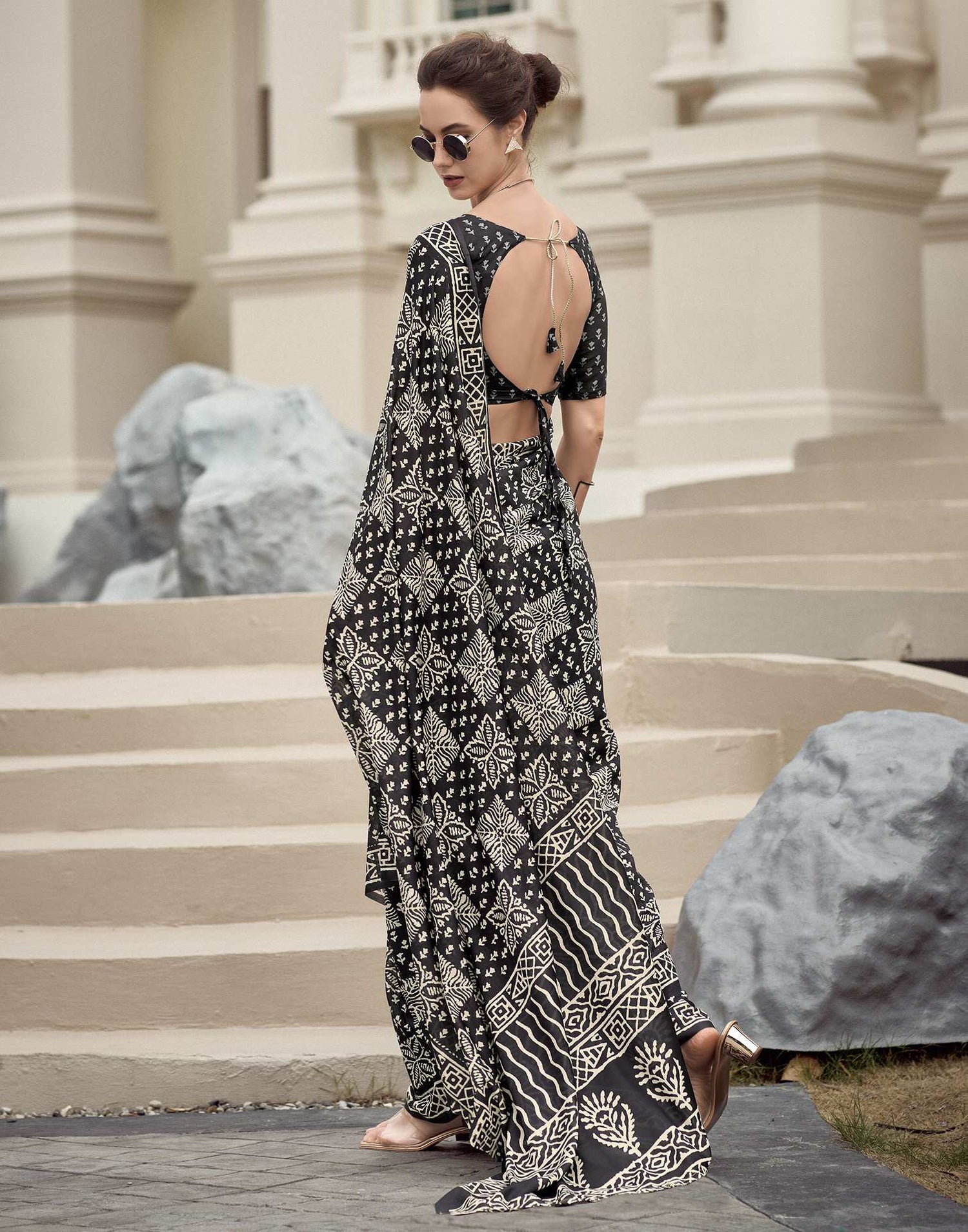 Black Printed Cotton Silk Saree
