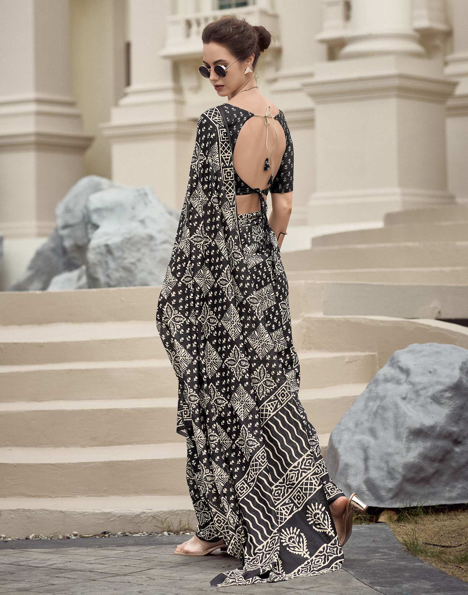 Black Printed Cotton Silk Saree