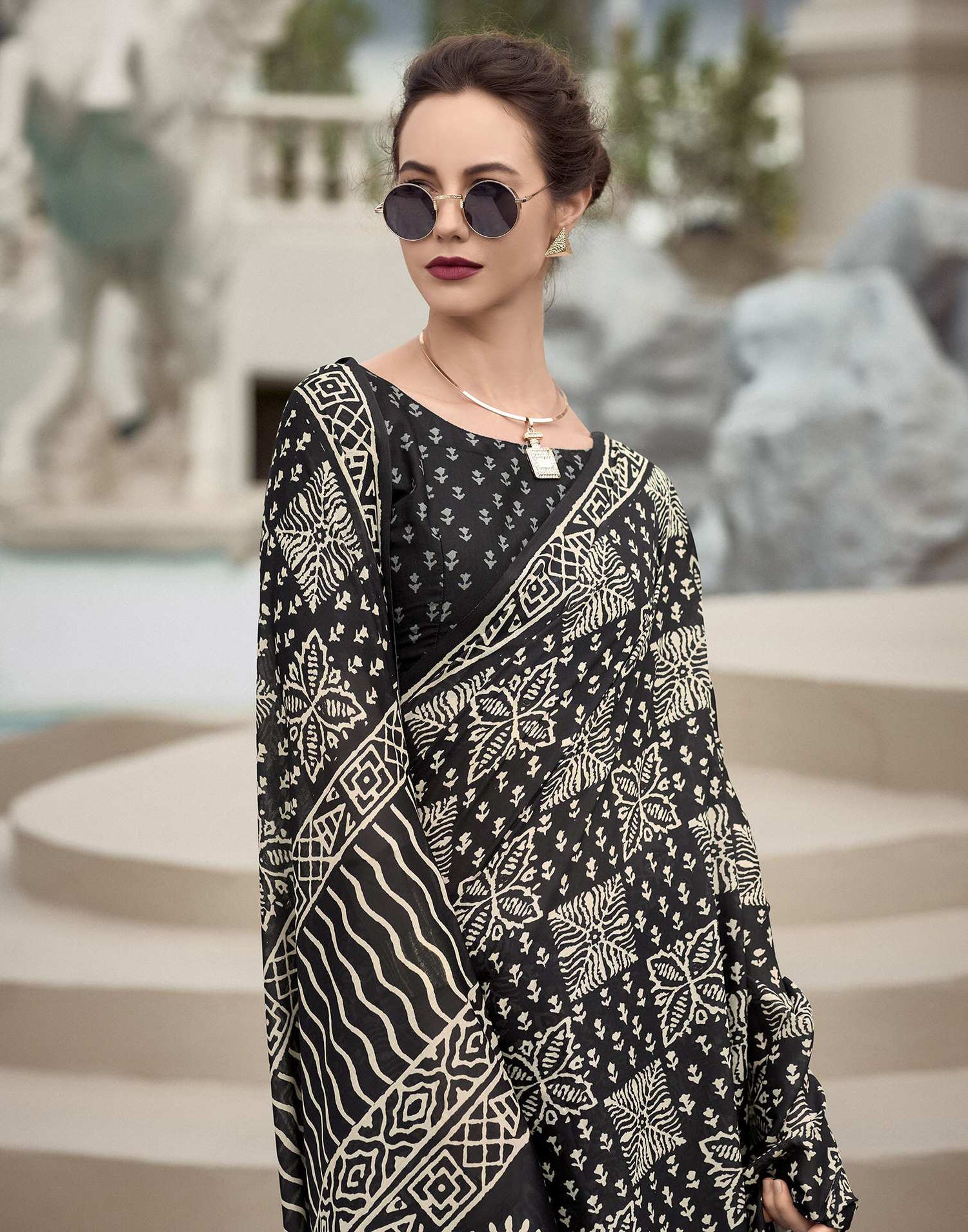 Black Printed Cotton Silk Saree
