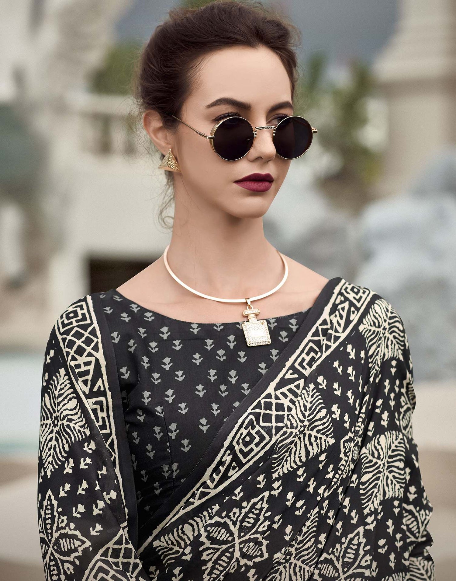Black Printed Cotton Silk Saree