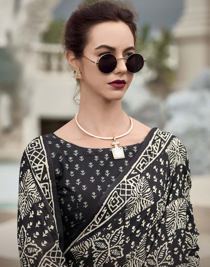 Black Printed Cotton Silk Saree