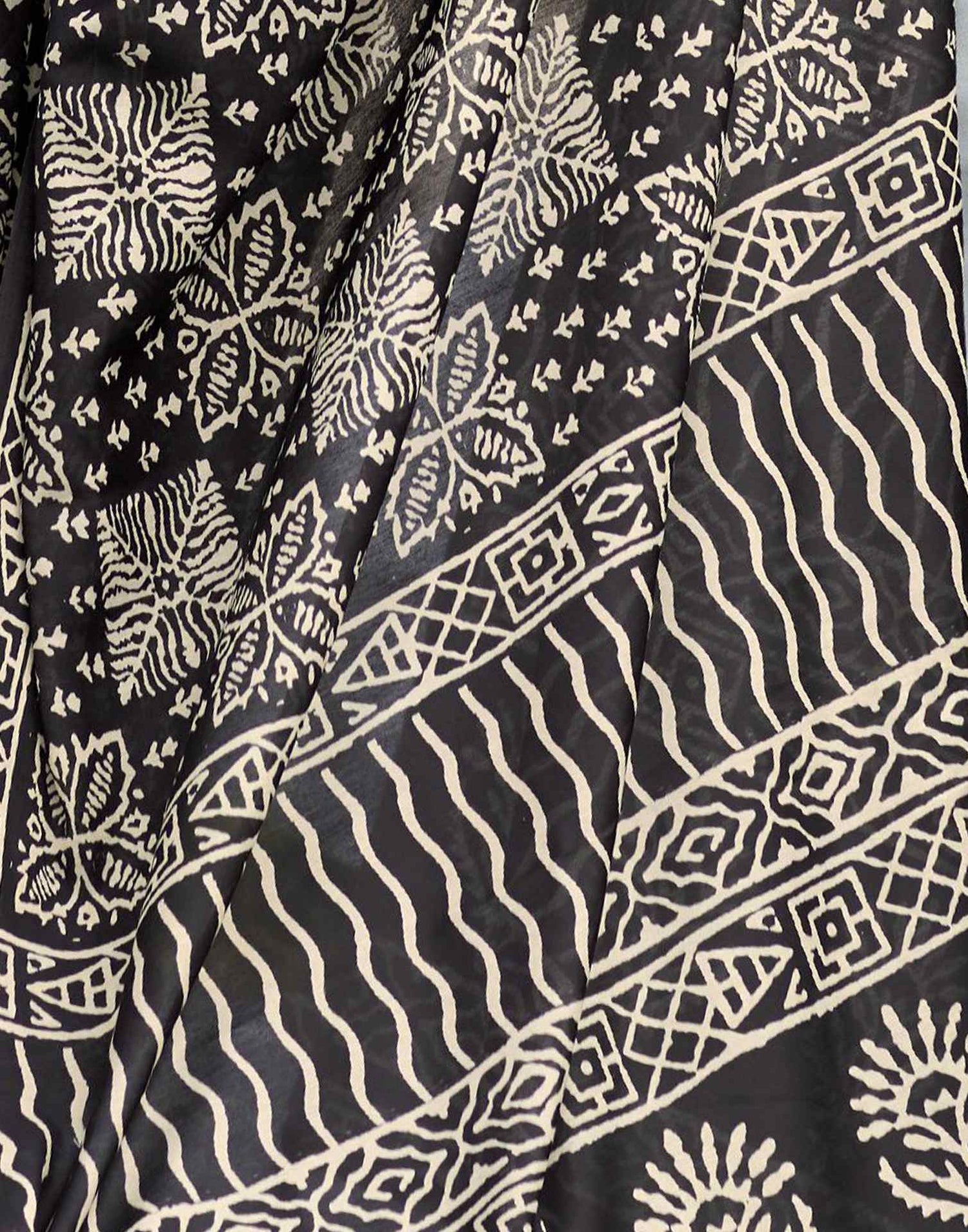 Black Printed Cotton Silk Saree