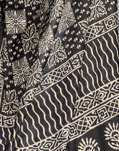 Black Printed Cotton Silk Saree
