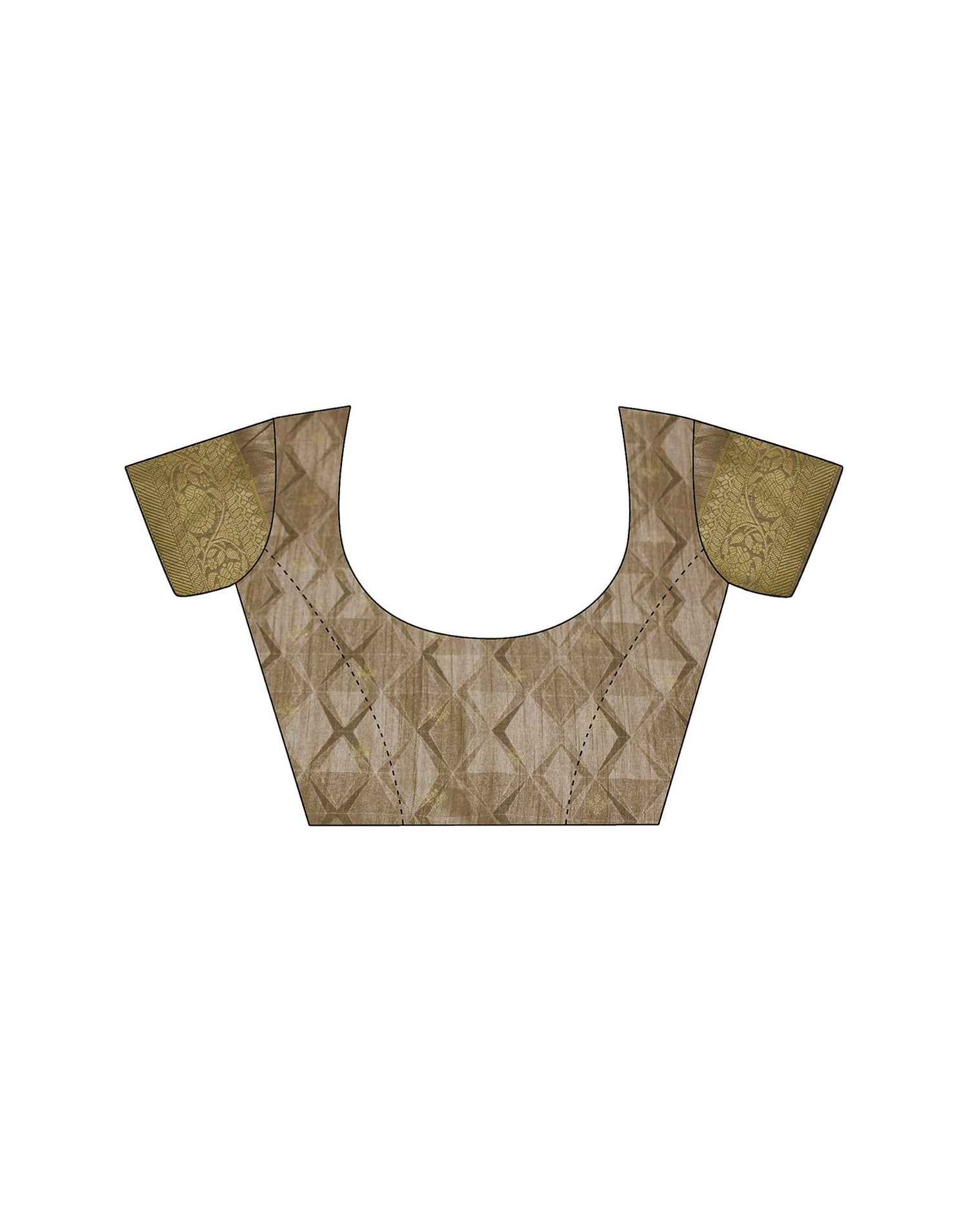 Beige Geometric Printed Silk Saree