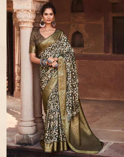 Beige Geometric Printed Silk Saree