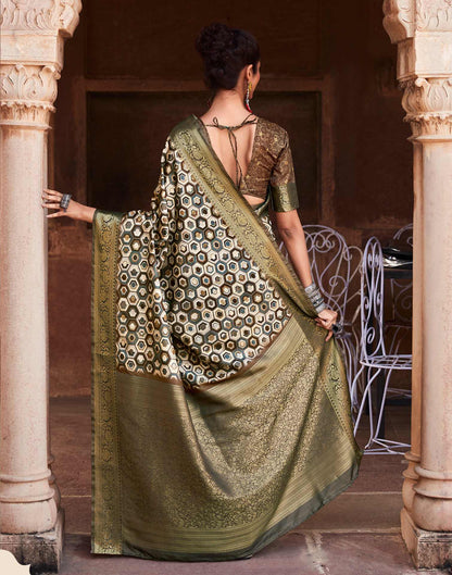 Beige Geometric Printed Silk Saree