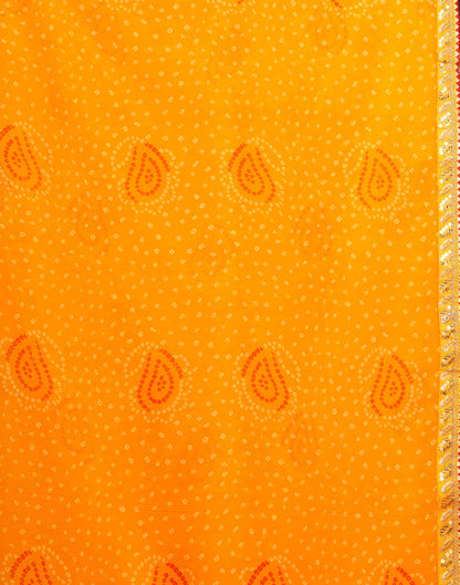 Yellow Georgette Printed Bandhani Saree