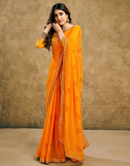 Yellow Georgette Printed Bandhani Saree