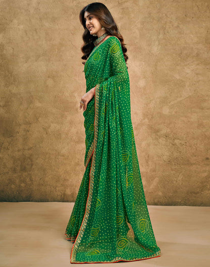 Green Georgette Printed Bandhani Saree