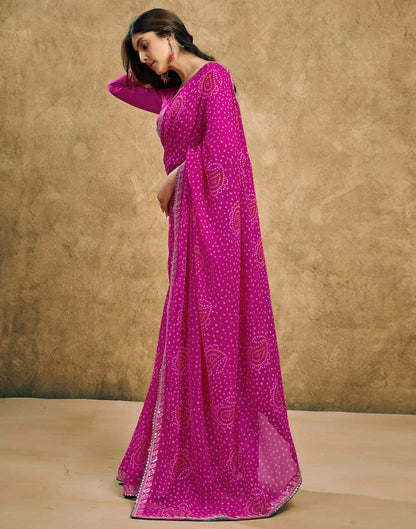 Pink Georgette Printed Bandhani Saree