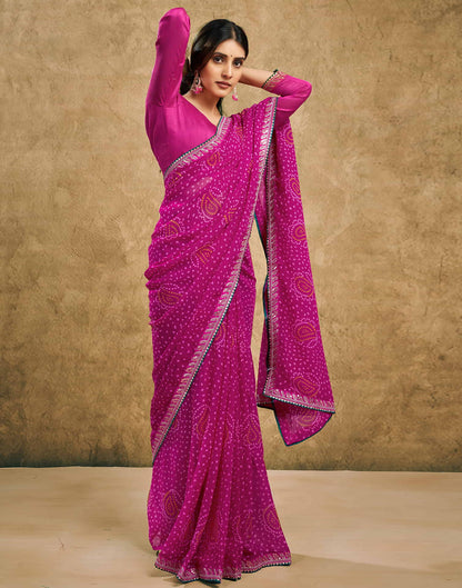 Pink Georgette Printed Bandhani Saree