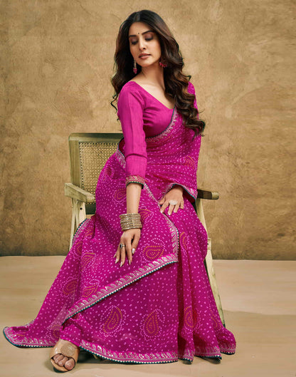 Pink Georgette Printed Bandhani Saree