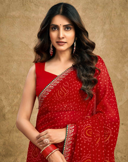 Red Georgette Printed Bandhani Saree