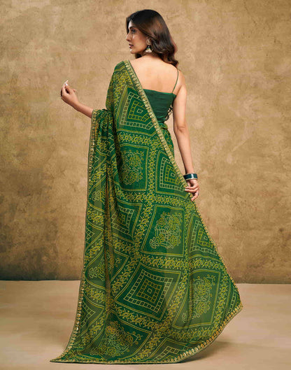 Green Georgette Printed Bandhani Saree