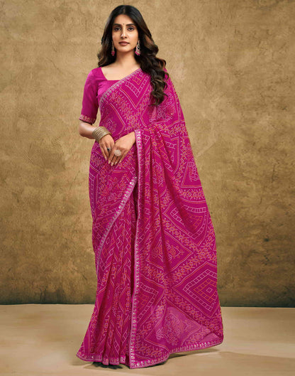 Pink Georgette Printed Bandhani Saree