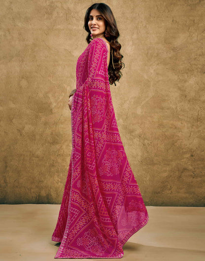 Pink Georgette Printed Bandhani Saree