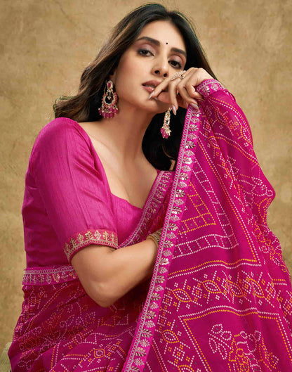 Pink Georgette Printed Bandhani Saree