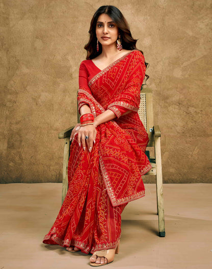 Red Georgette Printed Bandhani Saree