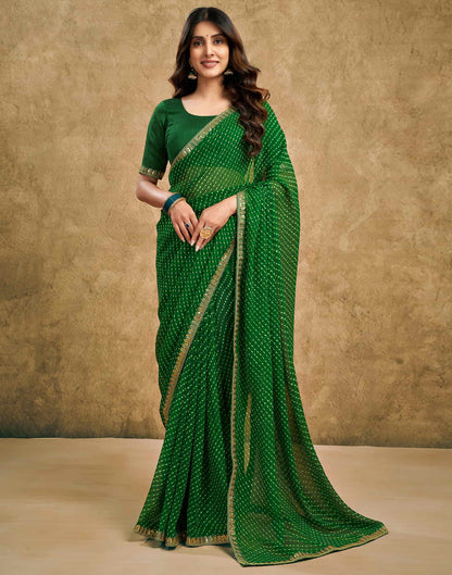 Green Georgette Printed Leheriya Saree