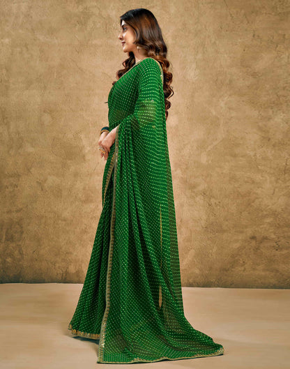 Green Georgette Printed Leheriya Saree