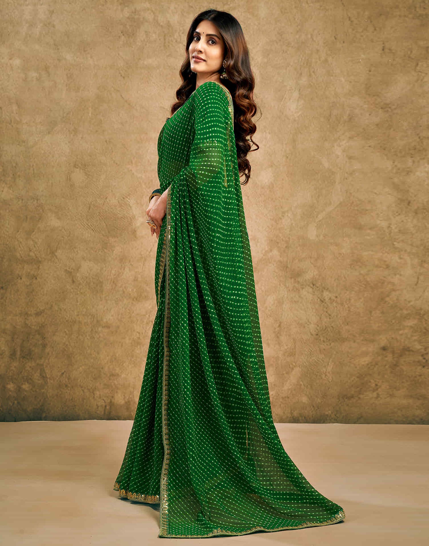 Green Georgette Printed Leheriya Saree