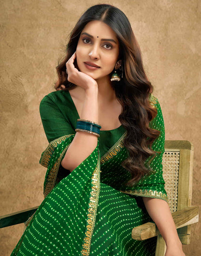 Green Georgette Printed Leheriya Saree