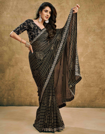 Black Chiffon Printed Bandhani Saree